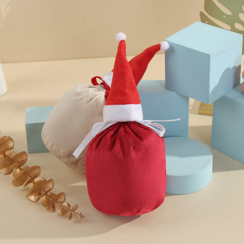 Świąteczne torebki na cukierki czerwone Santa Claus aksamitny kapelusz cukierki czekoladki torby do pakowania prezentów wystrój domu przyjęcie świąteczne