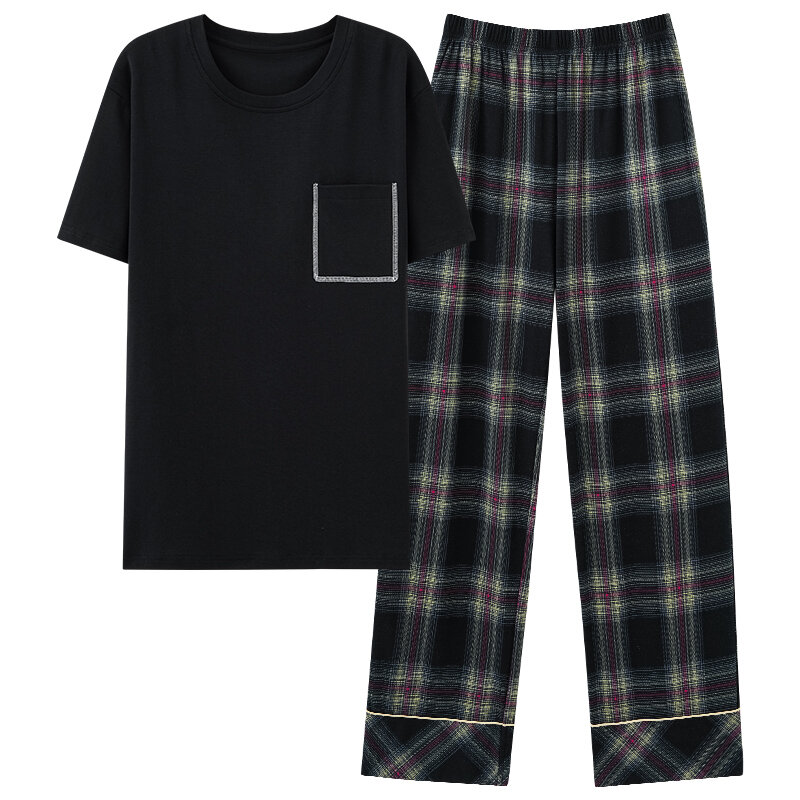 Мужские пижамные комплекты L-4XL, летняя Хлопковая мужская пижама с коротким рукавом, с принтом, большие ярды, Повседневная Пижама, Мужская пижама