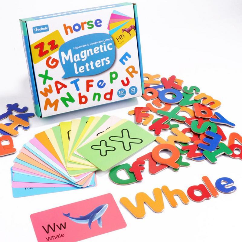 Magnetic Wooden Letters And Numbers Toys Fridge Refrigerator Magnets ABC Alphabet Word Flash Cards Spelling Game