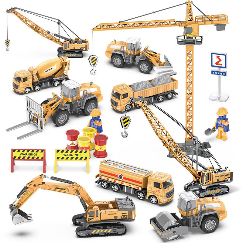 Alloy Car Model Engineering Excavator Simulation Set Crane Transporter Children's Toys Alloy Container Engineering Vehicle