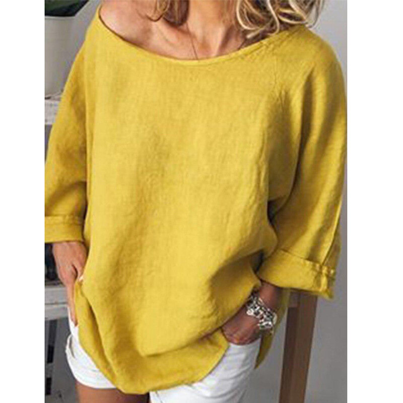 2022 Spring Summer Casual Fashion Cotton Linen Women's Top Loose Long Sleeve V-neck Tops Female Simple Ladies Blouse