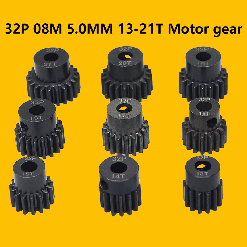 Engranaje de Motor de piñón de metal de acero negro para coche modelo Rc 17,5, M0.8, 32P, 5MM, 8t, 11t, 14t, 1/10 t, 20T, 24t