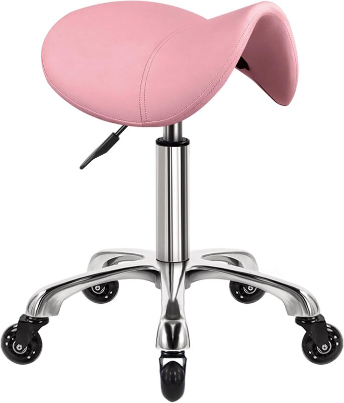Heavy Duty Saddle Rolling Stool with Wheels Hydraulic Swivel Adjustable Rolling Stool Ergonomic Thick Leather Seat Stool Chair