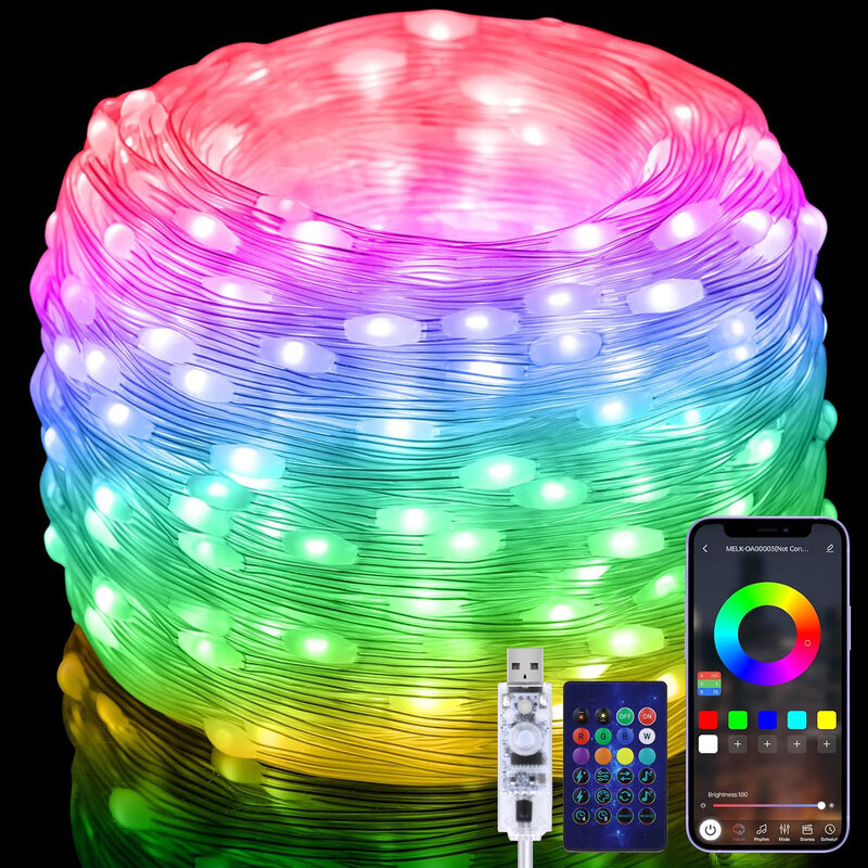 Умная светодиодная гирлянда RGB IC, программируемая гирлянда WS2812B с USB, украшение для дома, спальни, Рождества, свадьбы