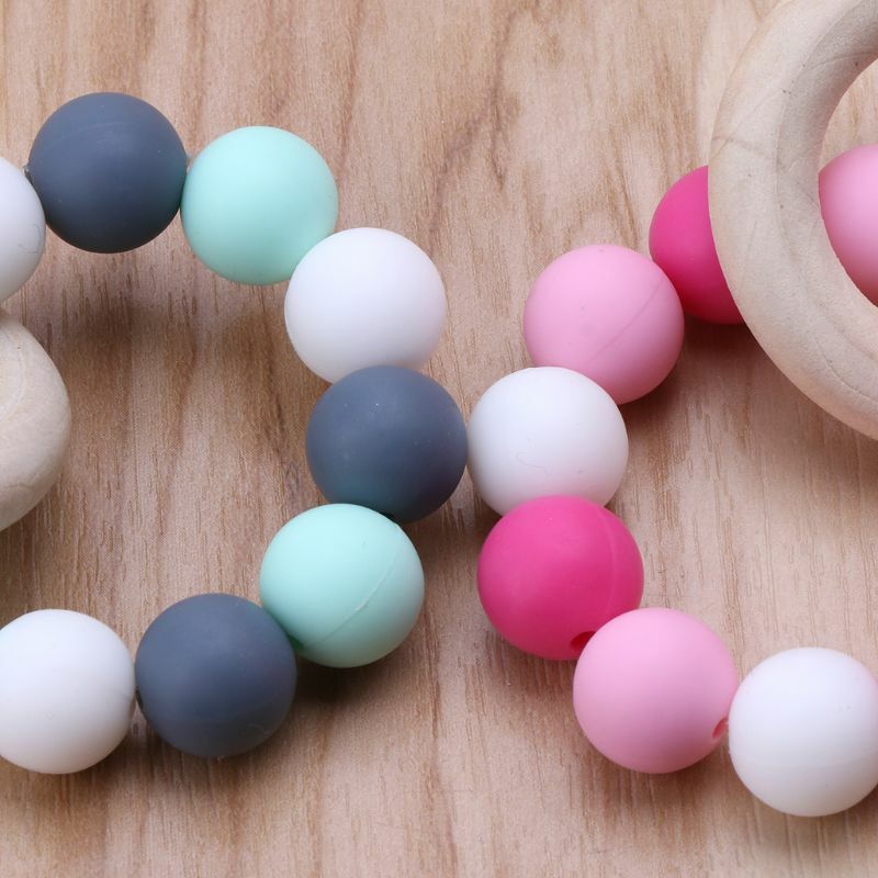 2022 nowe bransoletki dla niemowląt drewniane gryzaki silikonowe koraliki do żucia ząbkowanie grzechotki zabawki gryzaki Montessori bransoletki