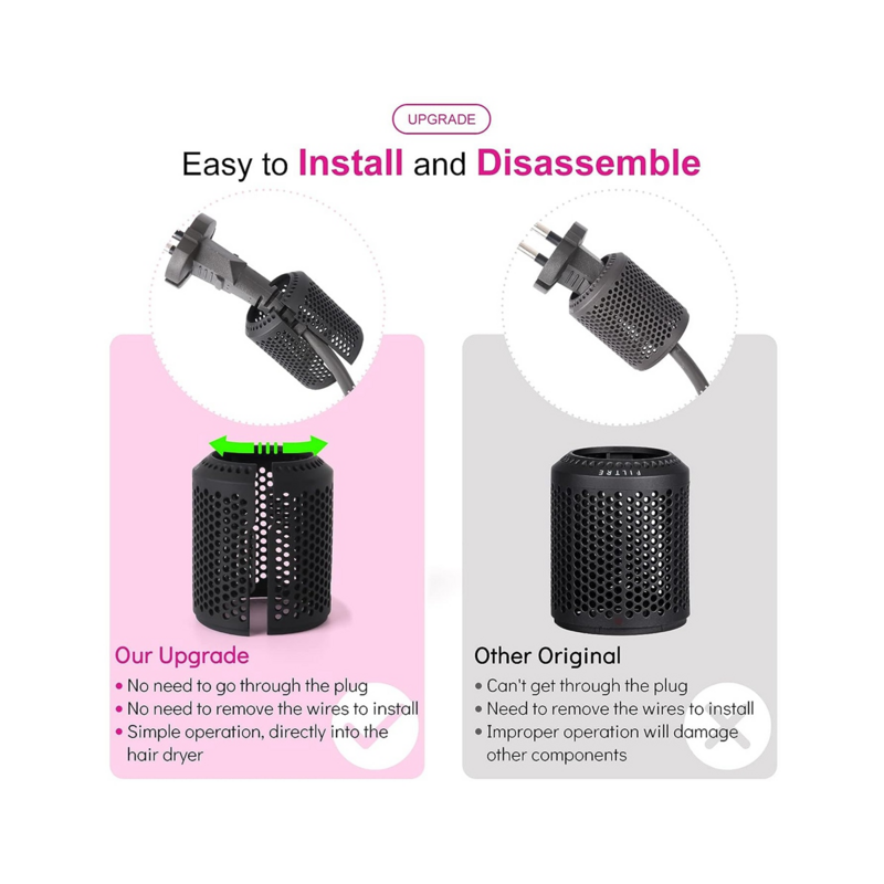 Hair Dryer Inner Filter + Outer Filter Cage for Dyson Hair Dryer HD01 HD03 HD08 Models, with Filter Cleaning Brush A