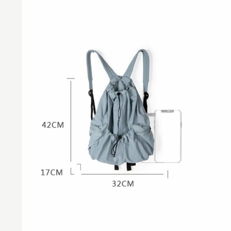 패션 드로스트링 디자인 배낭, 대용량 소프트 나일론 숄더백, 학교 가방, 여행 캐주얼 숙녀 플리츠 백팩