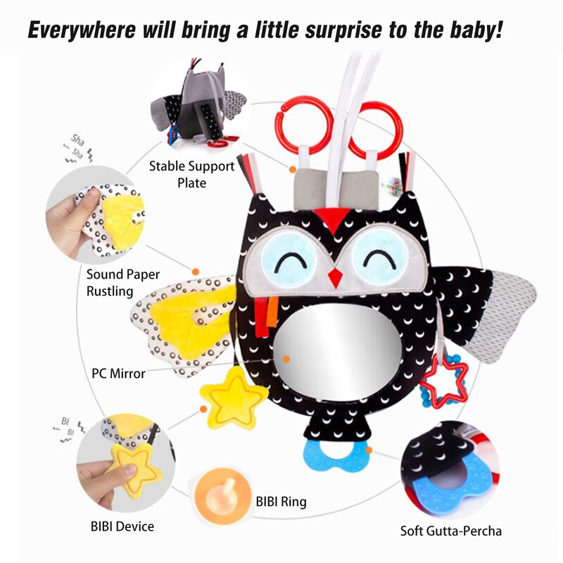 Baby Car Seat Haha Mirror With Rattles Teether Baby Toys Tummy Time Fox Owl Hanging Mirror For Car Seats Cribs And Baby Stroller