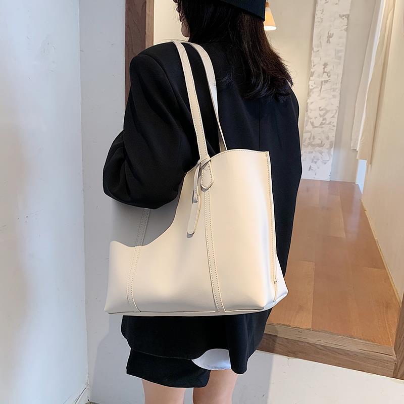Вместительные женские сумки-тоуты, повседневные однотонные сумочки в Корейском стиле, модные сумки на плечо для женщин и девушек из искусст...