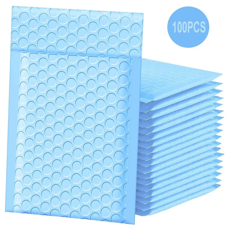 Sobres de correo acolchados de burbujas, sobres de polietileno para embalaje, bolsa de envío autosellada, color azul, piezas, novedad de 100