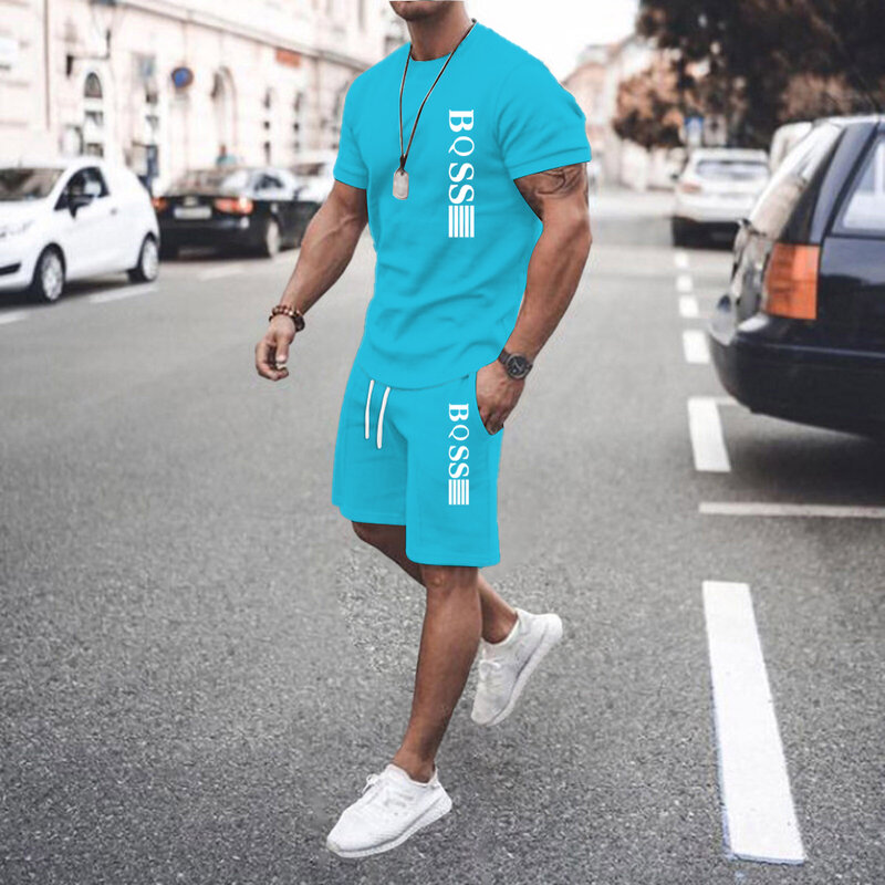 Conjunto de camiseta de verano para hombre, Camiseta con estampado 3D a rayas, manga corta y pantalones cortos, conjunto de 2 piezas, traje deportivo de playa informal de gran tamaño