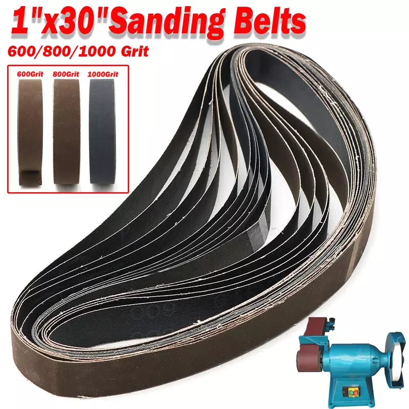 15PCS  1"*30" Sanding Sander Belts 600 800 1000 High Grit Polishing Aluminum Oxide Width 25 Mm/1" Length 762 Mm/30" Sanding Belt