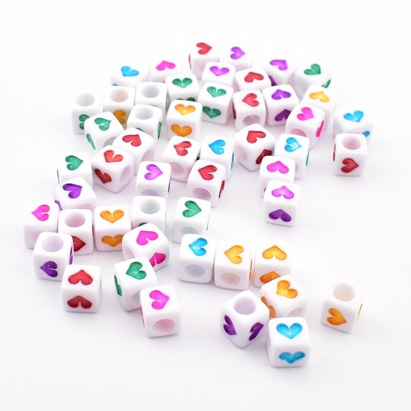 50pcs/lot 6*6*3mm DIY Acrylic letter beads Square white colored love beads for jewelry making