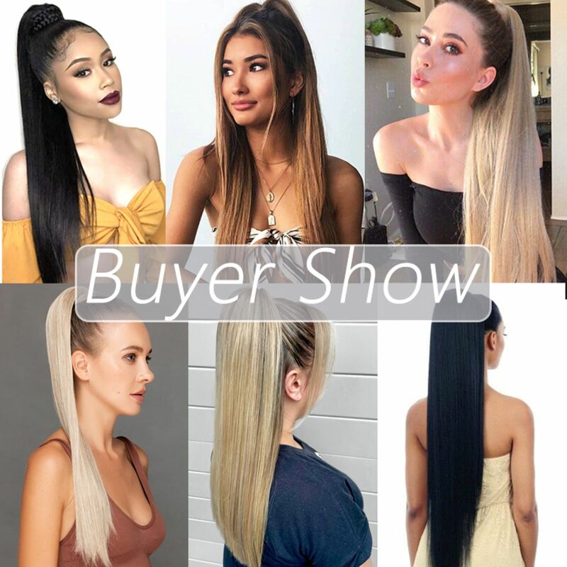 22inches Synthetic Ponytail Hair Extension Clip in Fake Wig Hairpiece Blonde Wrap Around Pigtail Long Smooth Overhead Pony Tail