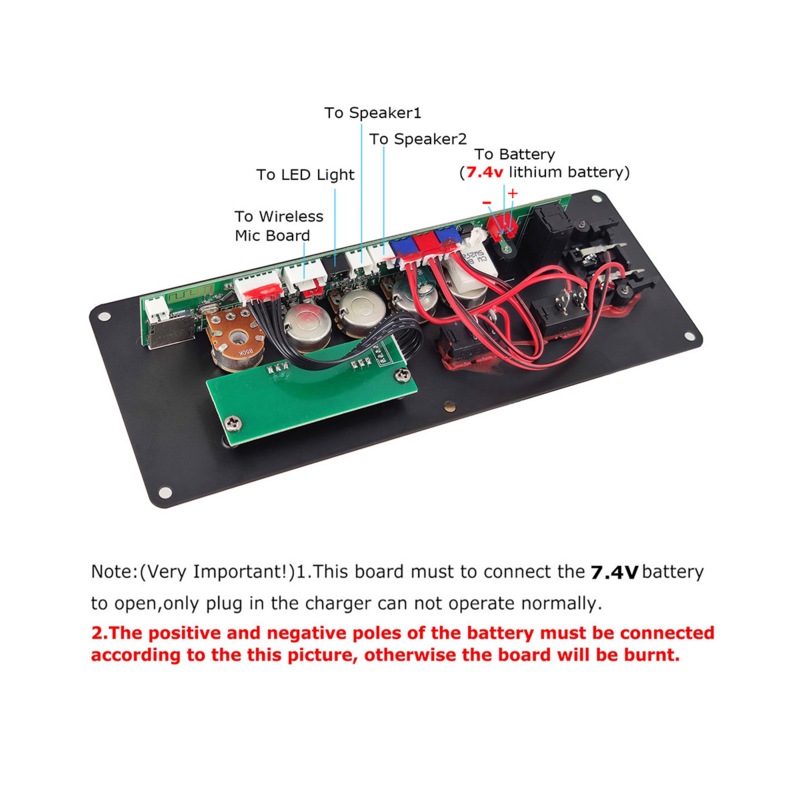 7.4V Amplifier Board Square Dance 2X10W Speaker Amplifier Support Bluetooth AUX U-Disk 5-8Inch Speaker DIY Home Theater
