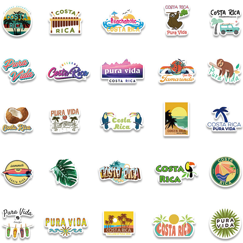 50ชิ้น Costa Rica สติกเกอร์ทิวทัศน์เมือง pura Vida เครื่องเขียนของเล่นสเกตบอร์ดกีตาร์แล็ปท็อปสติกเกอร์รูปลอก