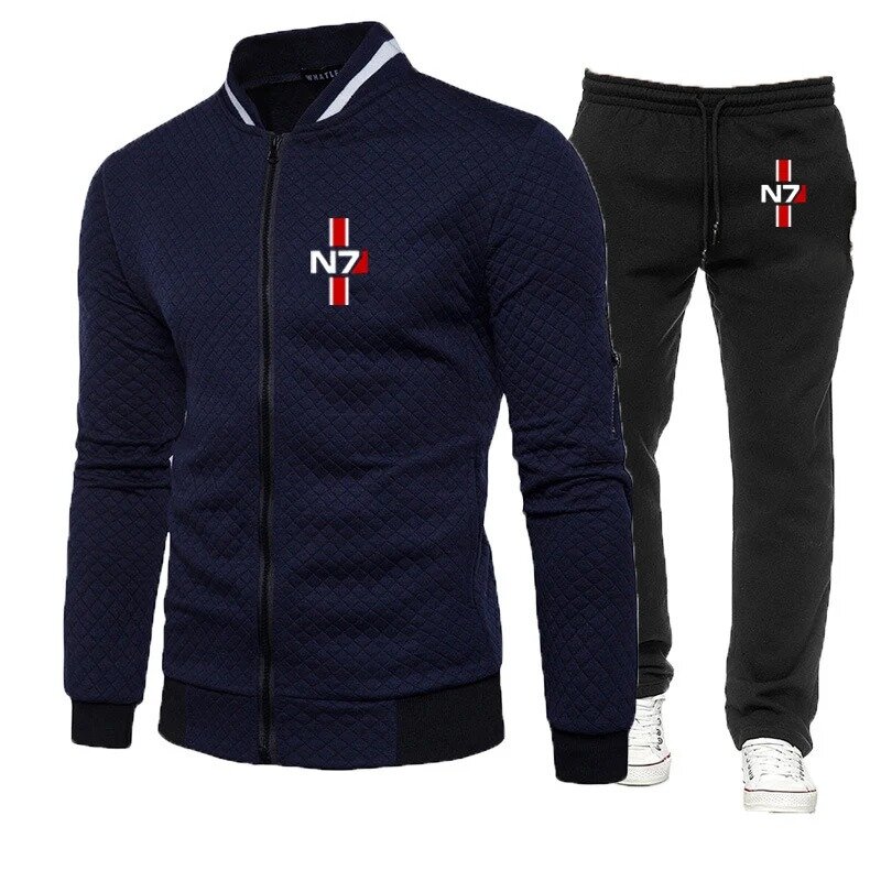 N7 popular effect men's spring and autumn zipper round neck sportswear jacket+trousers new slim suit