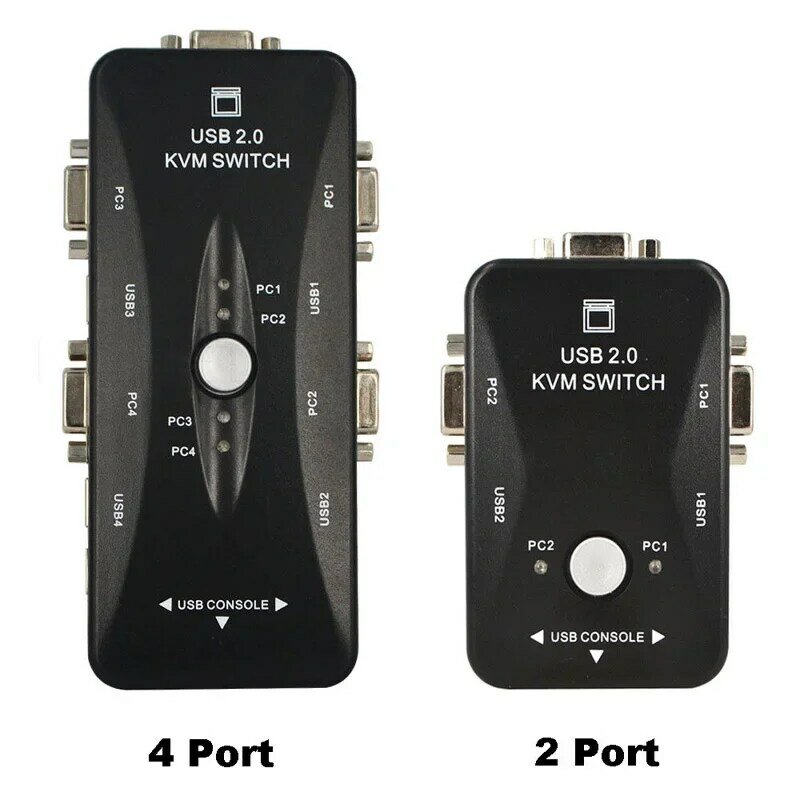 Commutateur KVM VGA à 2 ou 4 ports USB 2.0, répartiteur, adaptateur pour souris, clavier, moniteur, ordinateur PC, 1 pièce
