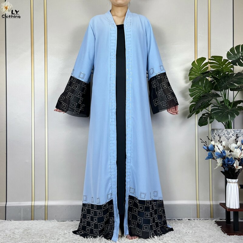 Vestido elegante de gasa para mujer, traje de fiesta de Dubái, manga larga, Dashiki, musulmán, Abaya Africana abierta, 2024