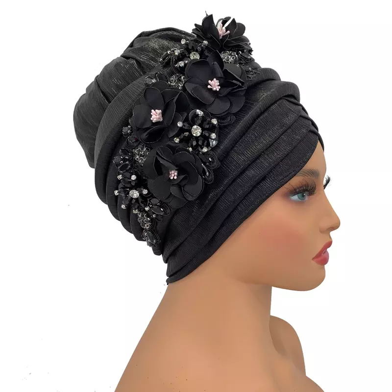 Nigeria Auto Gele Headtie Already Made Wedding Geles Female Head Wraps with Diamond Flower 2024 New African Women's Turban Cap