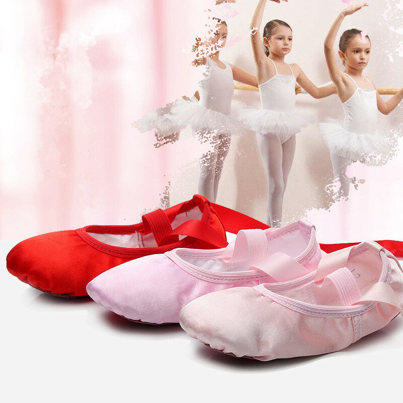 الأطفال الاطفال نقطة المبتدئين ممارسة الرقص أحذية لينة وحيد الساتان الباليه للفتيات النعال الرقص راقصة الباليه حذاء