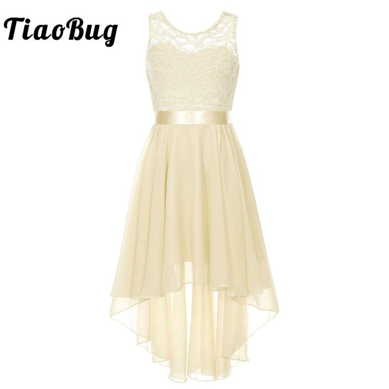 Kids Girls Children Floral Lace Tulle Princess Dresses Wedding Formal Occasion Teenage Gowns Teens Junior Bridesmaid Dresses