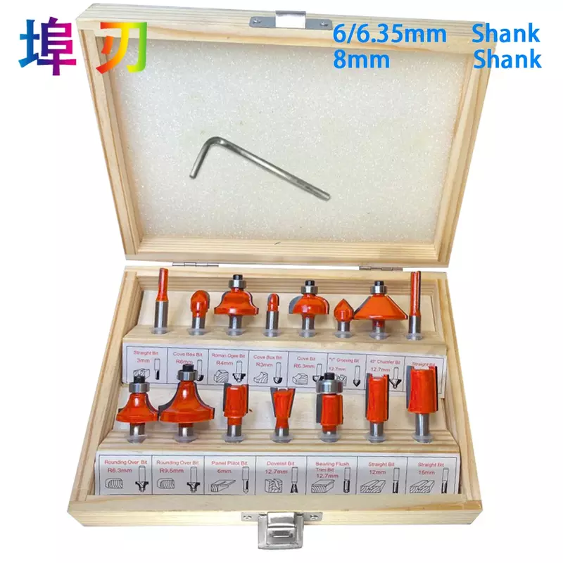 6mm/6.35mm/8mm 15Pcs Router Bit Set Trimming Straight Milling Cutter Wood Bits Tungsten Carbide Cutting Woodworking Trimming