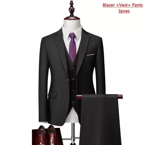 High-end Brand Formal Business Mens Suit Three-piece Groom Wedding Dress Solid Color Suit