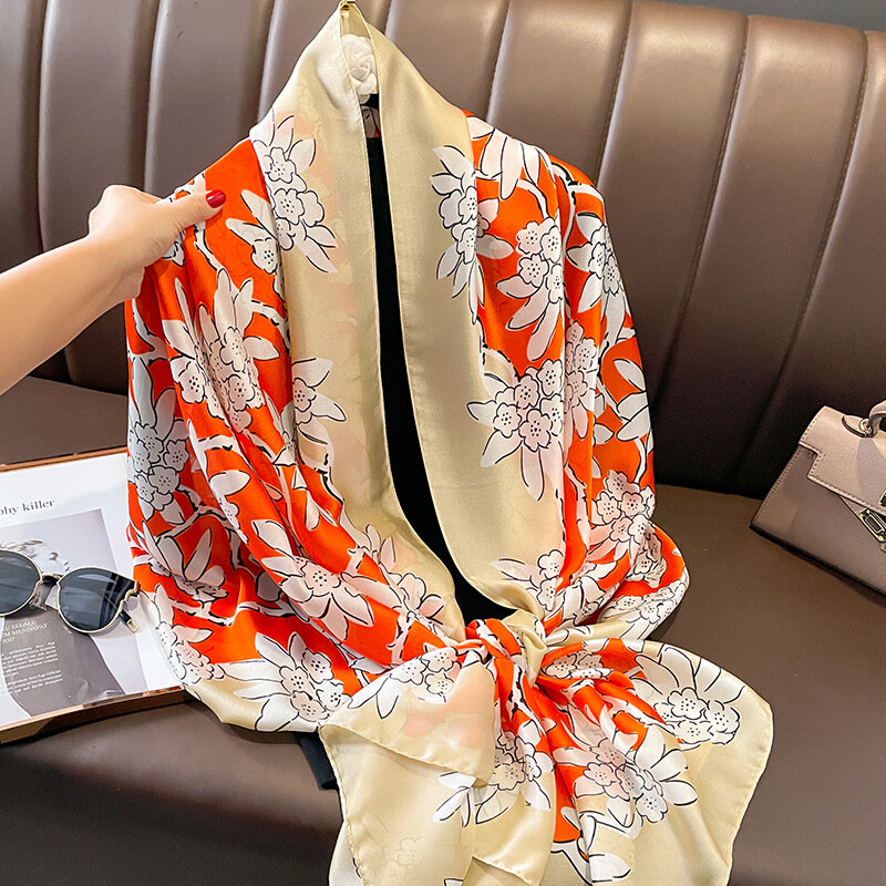 Pañuelo cuadrado de seda para mujer, chal de estilo Popular, protector solar, diseño de lujo, playa, 180x90cm, 2023
