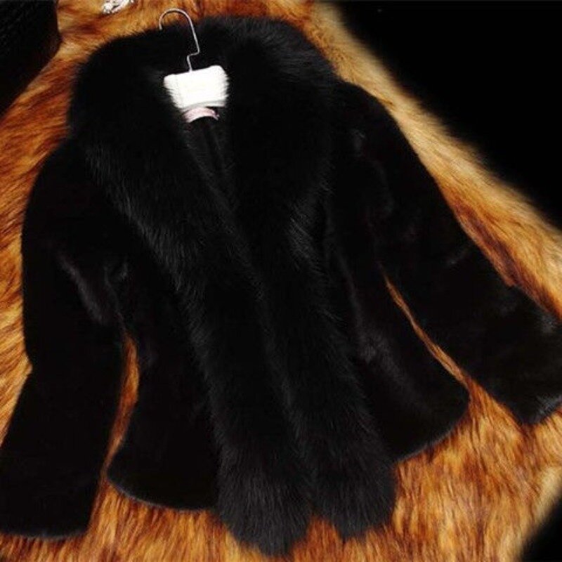 Casaco de pele semelhante a vison para mulheres, gola de pele de raposa imitação, outwear curto fino, moda feminina, casaco casual quente espesso, inverno, novo, 2023