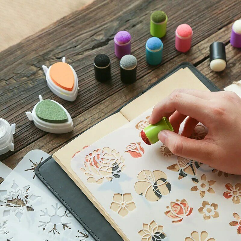 5PC Finger Cot Ink Pad Smudge Tool Stationery School Supplies Painting Template 20-color Stamp Pad