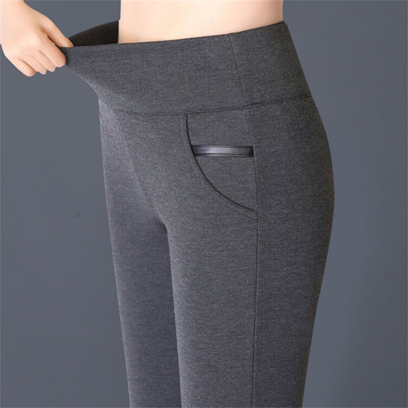 Celana wanita pinggang tinggi Capri 2023 celana pensil kerja bulu hangat musim dingin celana panjang Formal wanita celana panjang wanita baru