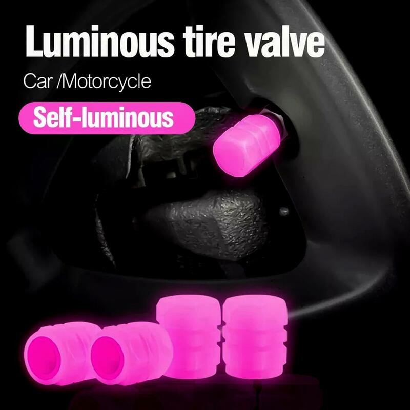 4pcs Car Luminous Tire Cap Motorcycle Bike Wheel Fluorescent Caps Tyre Night Glowing Decor Nozzle Luminous Stem N2p0
