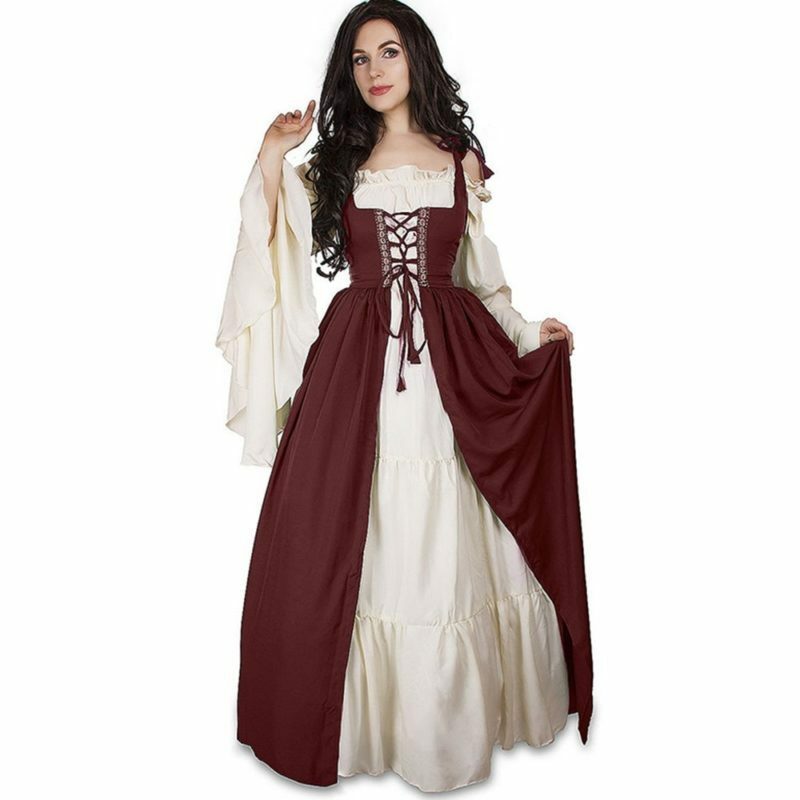 Halloween Medieval Dress Woman Renaissance Gothic Long Maxi Retro Vestido Victorian Lace Up Dress Up Paty Ball Gown Plus Size