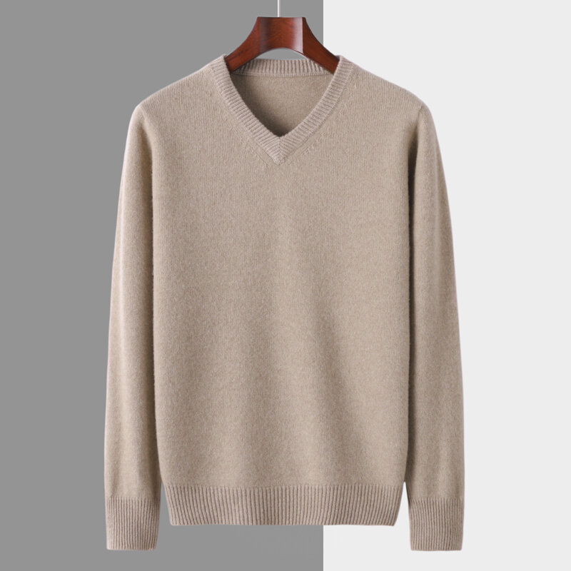 Autunno/inverno nuovo Pullover coreano da uomo 100% Cashmere leggero maglione di alta qualità di lusso solido camicetta con scollo a v