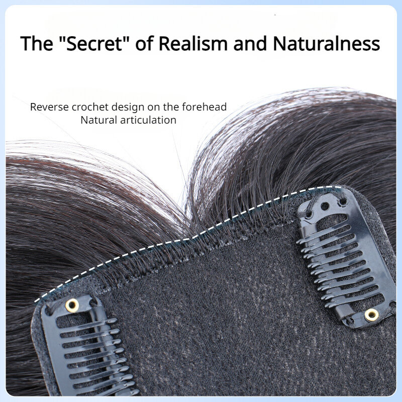 Wig ekstensi rambut manusia asli modis 100% "wanita ekstensi rambut hitam alami Topper 25cm hitam angsa jala dasar wig klip rambut