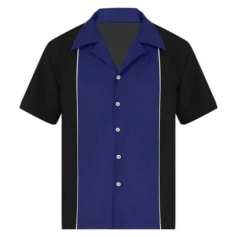 Camisa de boliche retrô casual masculina, botão de manga curta, camisa listrada multicolorida, gola superior, nova, verão, 5XL, 2024