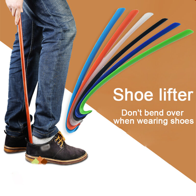 1 pc sapato acessórios de plástico longo shoehorn sapato de plástico longo 42cm sapato levantador curvo gancho design preguiçoso homem sapatos portátil