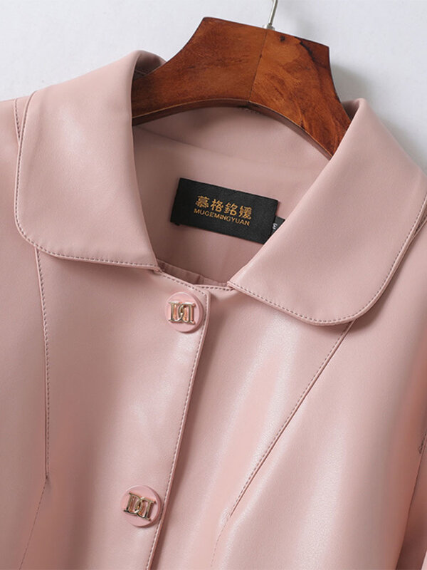 Jaket kulit asli 4 warna baru 2024 untuk wanita, jaket kulit domba kancing tertutup kasual longgar modis, mantel jaket pendek kulit domba terpisah