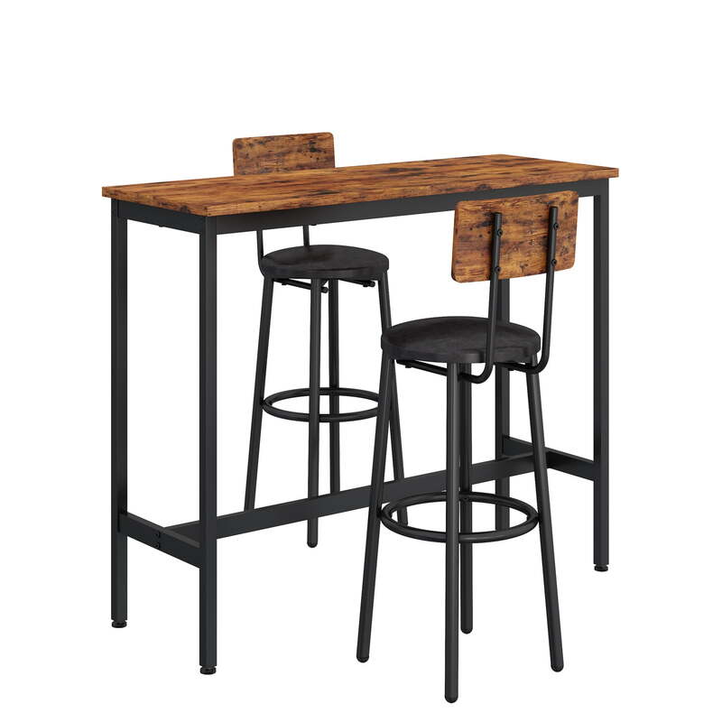 Pub Tisch und 2 Stühle Set, 3 Stück Bar Höhe Esstisch Set für Pub, Zuhause, Restaurant, für kleinen Raum, rustikal braun
