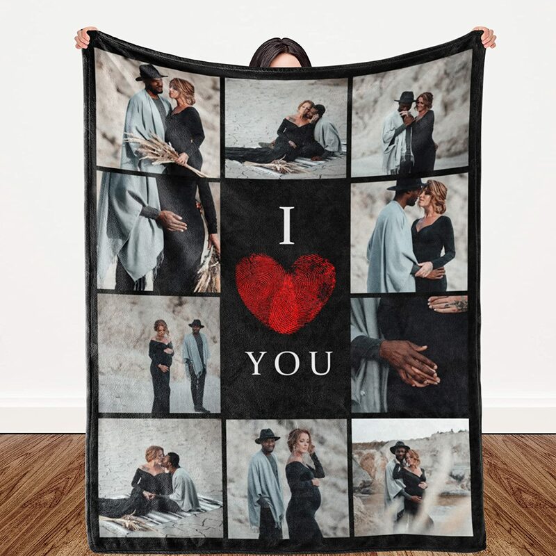 I Love You Custom Blanket with Photo Collage Text Personalized Picture Throw Blanket for Christmas Valentine's Day Birthday Gift