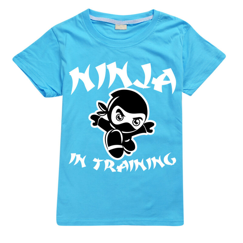 NINJA KIDZ-camiseta de algodão infantil com camisetas gráficas de desenhos animados, tops com pescoço para meninos e meninas, camiseta Harajuku engraçada para crianças, verão, 2024