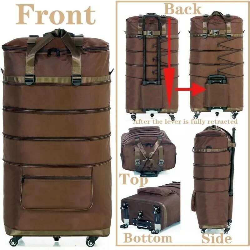 男性と女性のためのダッフルバッグ、スピナーホイール付きトラベルスーツケース、トロリー付き大容量旅行かばん
