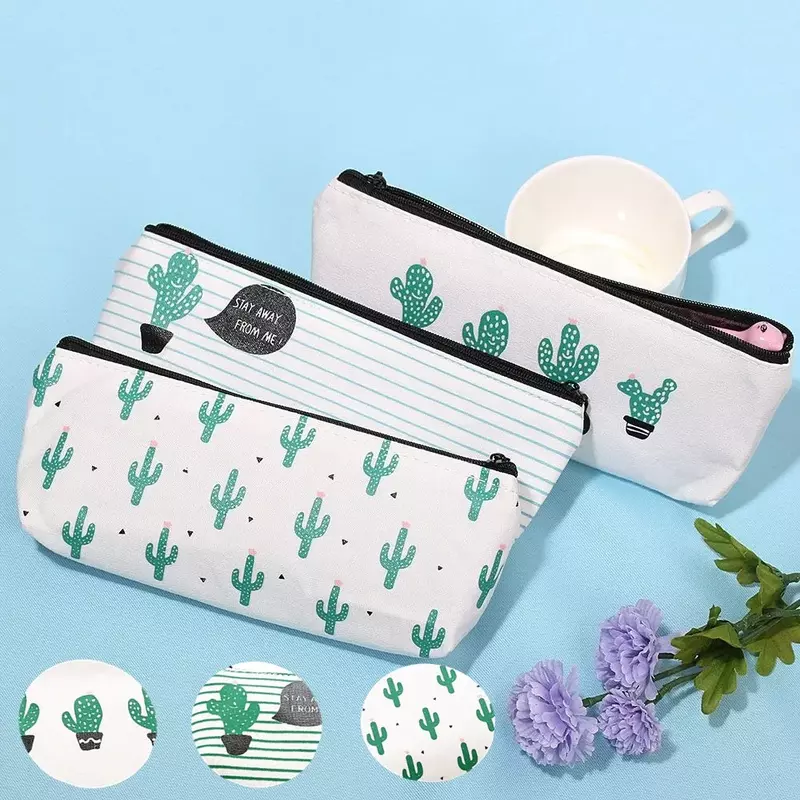 Large Capacity Pencil Case Grid Canvas Pencilcase Student Pen Holder Supplies Striped Pencil Bag School Box Pouch Stationery