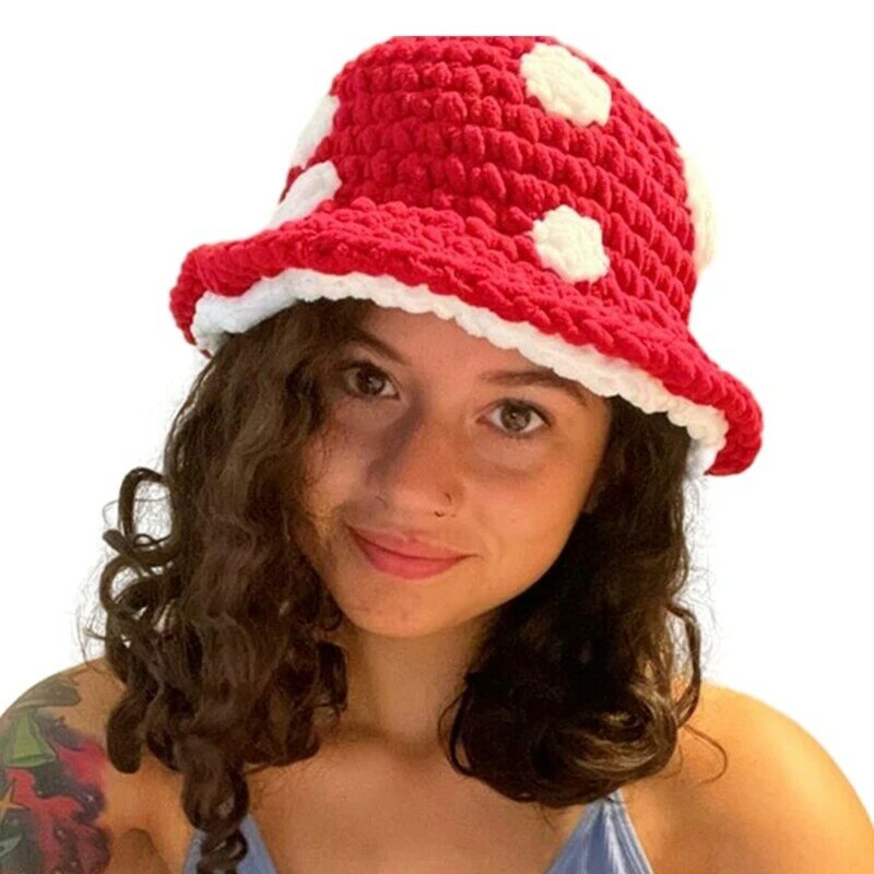 Halloween Crochet Fisherman Hat Lembut Ember Topi Lucu Buatan Tangan Jamur Topi Wanita Anak Topi Baru Pemotretan Topi M6CD