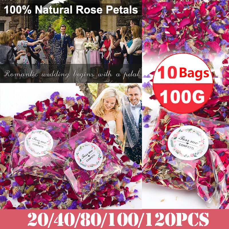 20-120Pcs 100% Natural Wedding Confetti Dried Flower Petal Biodegradable Pop Bridal Shower Party DIY Decoration Rose Paper Cone