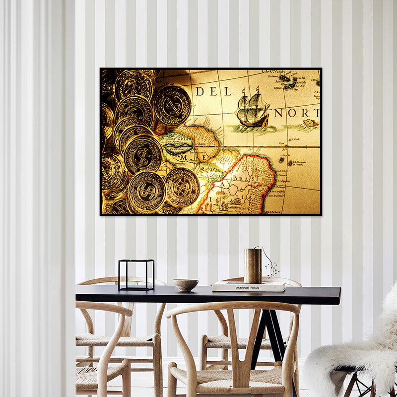594*420mm Horizontal The Map of Retro World Home Living Room Study Office Decorative Hanging Picture Vinyl Non-woven Painting