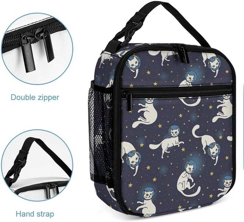 Lunch Box for Men Women Adults Universe Cat Astronaut Small Lunch Bag for Office Work Picnic Cute Space White Reusable