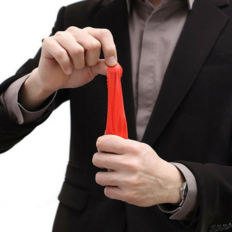 Magiczne rekwizyty z bliska znikają pojawiające się plastikowe końcówki kciuka + czerwone jedwabne rekwizyty pokaz sceniczny gumowe narzędzia do śmieszna zabawka prezenty