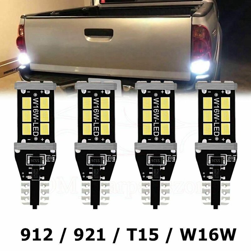 Bombilla LED de piezas para coche, luz de señal blanca ámbar con 4 piezas, Canbus, brillante, para marcha atrás, 912, 921, 2 unidades